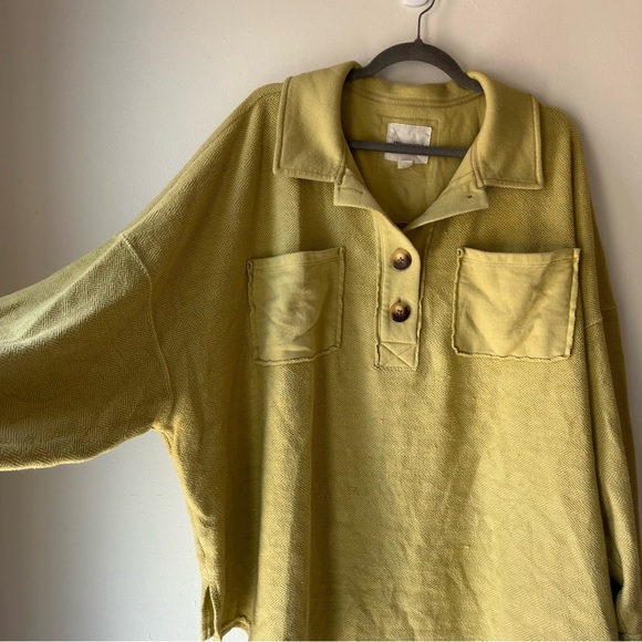 American Eagle Women’s XL Yellow Textured Henley Pullover Long Sleeve Casual Top - Picture 4 of 11